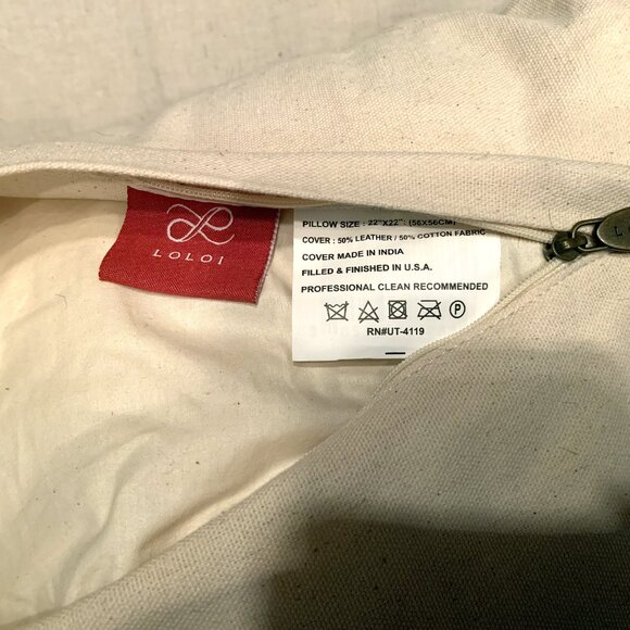 LOLOI 22" Gray & Brown Pony Hair Leather Throw Pillow with Feather Insert NEW - Picture 7 of 7